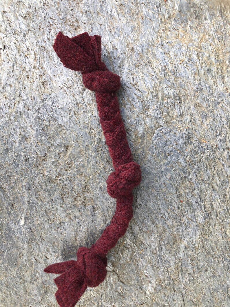 10 inches long wide at braid Braided dog tug toy made of up-cycled felted wool for the small dog ...