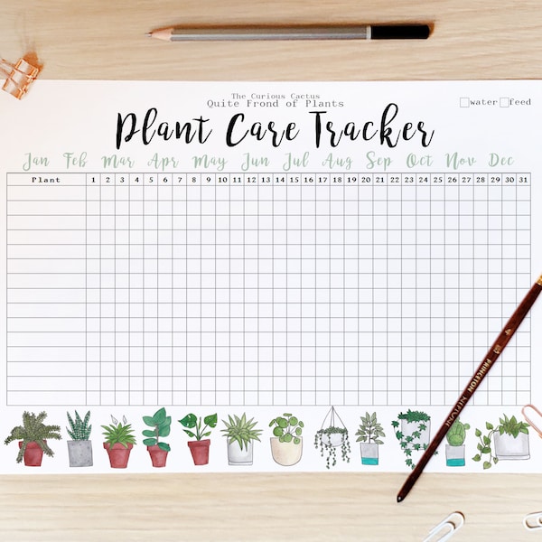 Plant Care Tracker DIGITAL DOWNLOAD Print Yourself at Home - Plant water and feed tracker calendar - monthly printable file A4/US Letter