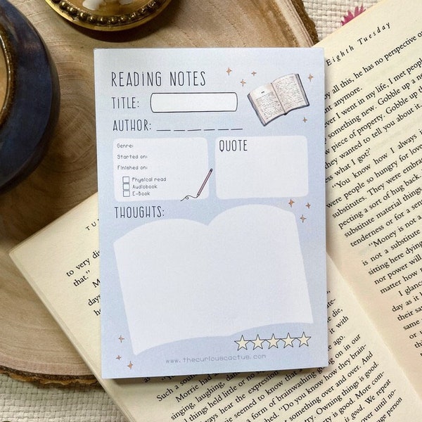 Book Notes A6 Notepad - reading notepaper, book review journal, bookish stationery, 100% recycled paper