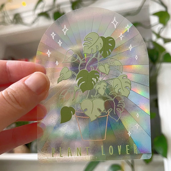 Suncatcher Sticker - Plant Lover Monstera - Terrarium Art, Rainbow Maker Prism Window Decal - Motivational Positive Vibes Gift