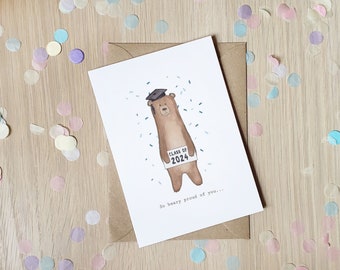 Beary Proud, Class of 2024 - Cute bear pun graduation card - University, College Graduation Card, Animal Congratulations