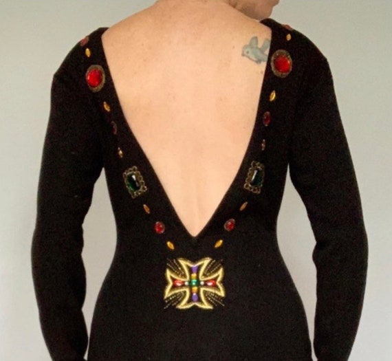 Vintage 80s backless deep V back jeweled sweater b