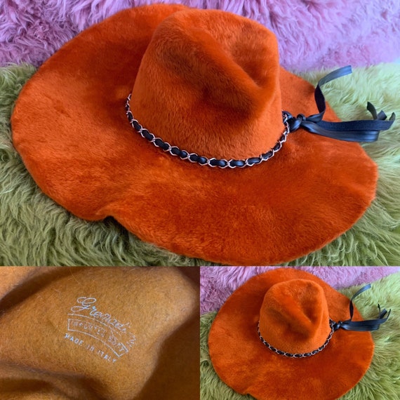 Vintage Iconic 70s Vibes Orange Fur Wide Brimmed F
