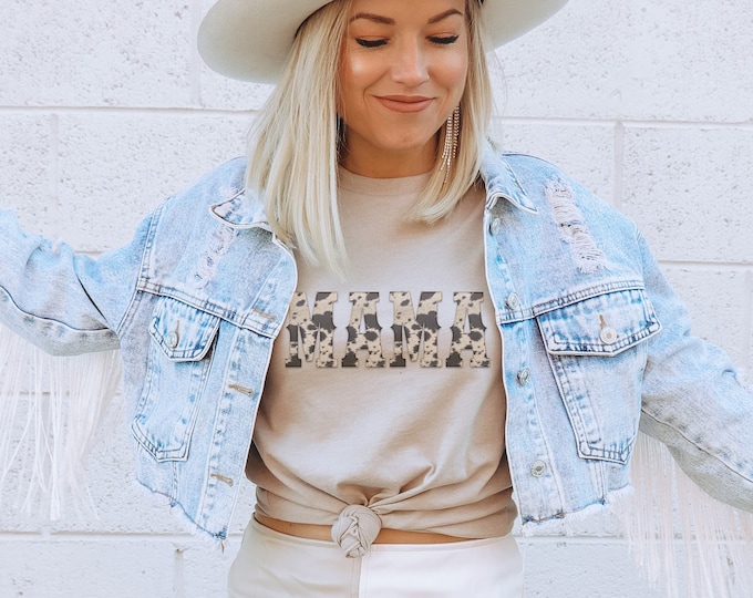 Country Western Mama Shirt with Cowhide Print Letters