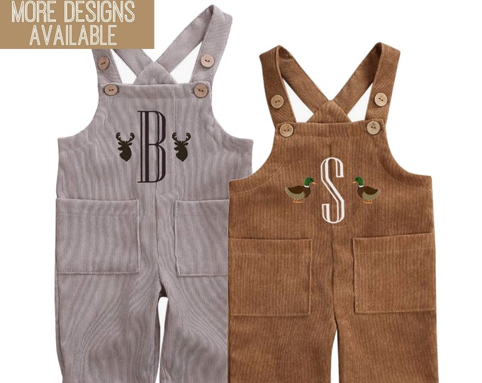 Country Western Toddler Outfit for boys overalls Jumpsuit lightweight corduroy tallall romper with embroidered monogram initial + character