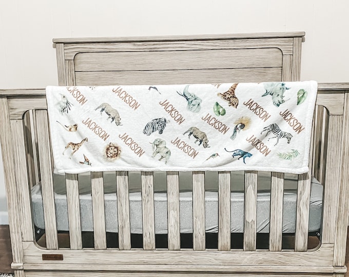 Jungle safari baby blanket with personalized custom name