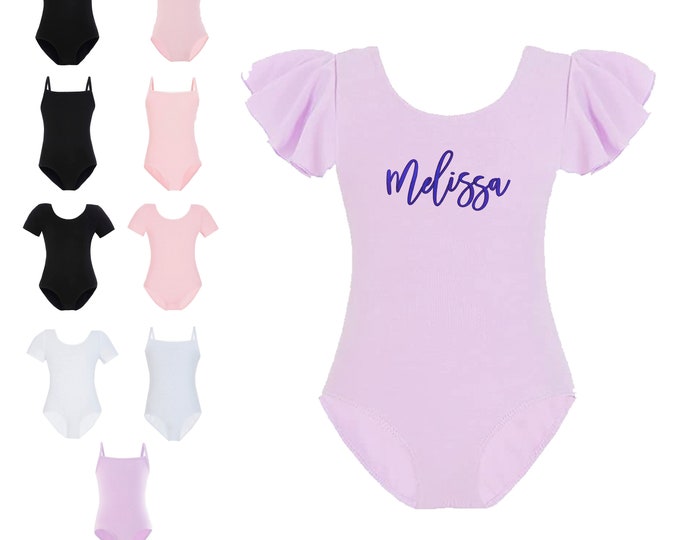 Personalized Dance Leotard - Custom Dancewear for girls - embroidered name dance team or word - pink black purple white cami or short sleeve