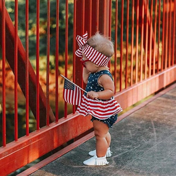 Baby Girl Fourth Of July Outfit tank top bloomers shorts matching headband with personalized embroidered name or monogram - stars & stripes