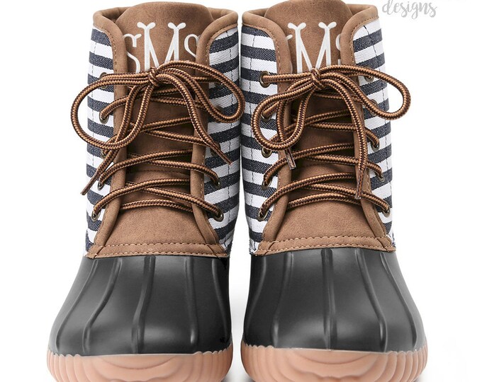 black and white striped duck boots