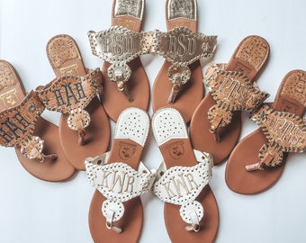 Monogrammed Sliver T-Strap Sandals Personalized T-Strap Sandals