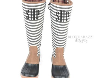 black and white striped duck boots