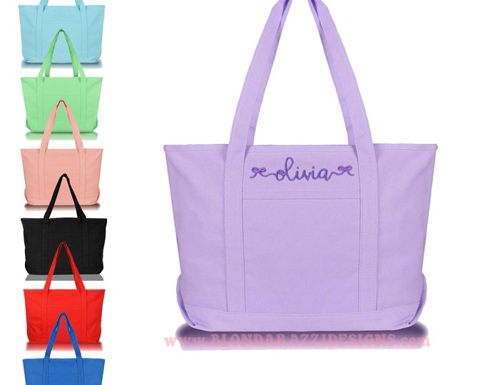 Girls Canvas Tote Bag with zipper & embroidered personalized name for dance travel gymnastics school beach pool carry on diaper bag etc