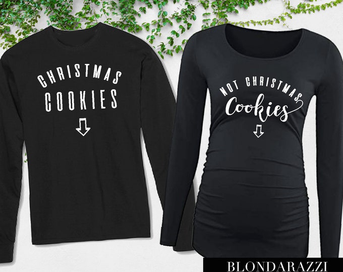 Christmas Cookies Baby Announcement Long Sleeve Matching Shirts Maternity and Mens tshirt