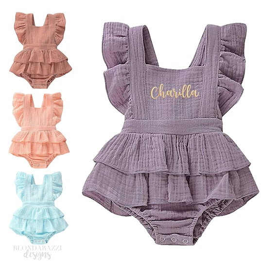 Personalized Baby Girl Ruffle Romper Outfit With Embroidered Etsy