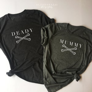 Mom and Dad Matching Halloween Shirts Mummy and Deady Halloween Pregnancy Announcement Shirts image 1