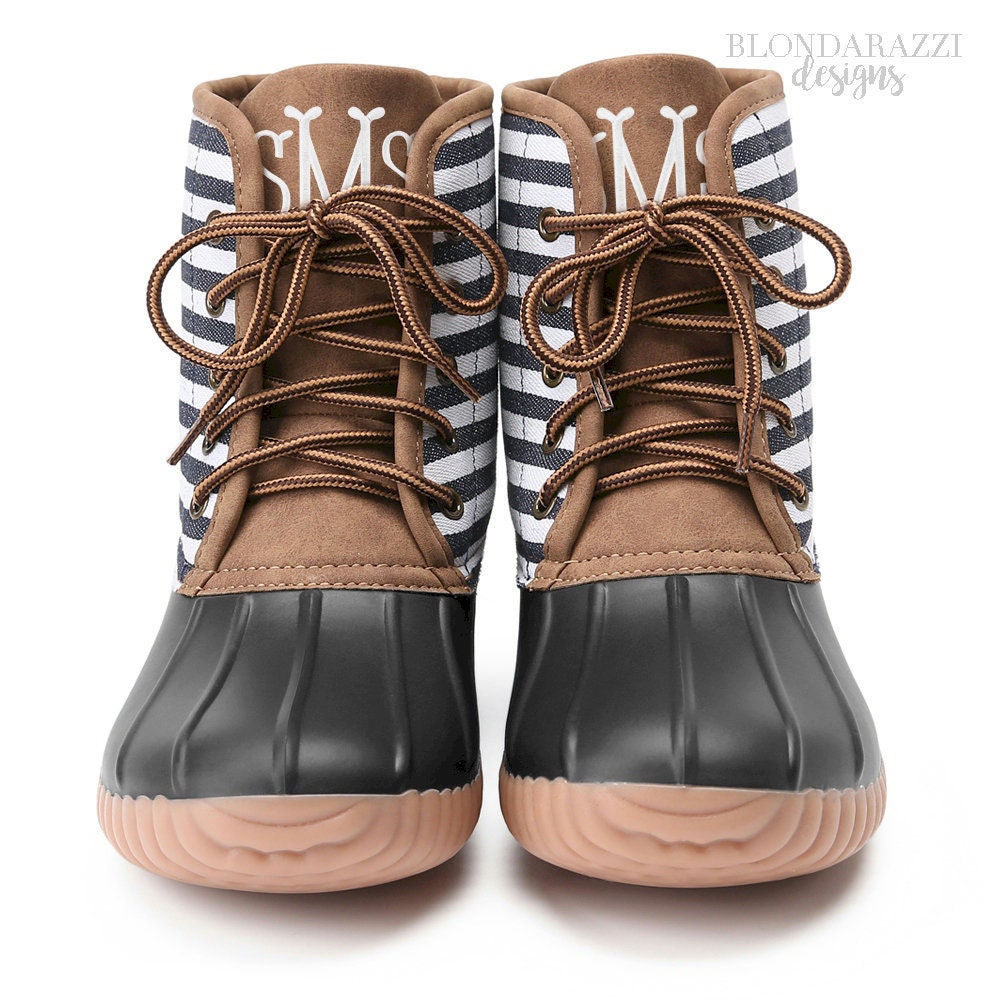black and white striped duck boots