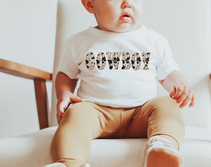 Cowboy Shirt for infant baby toddler or youth with country western cowhide cow print