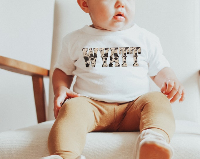 Country Western Cowhide Shirt with Personalized Name for 1st rodeo birthday farm horse or cowboy party