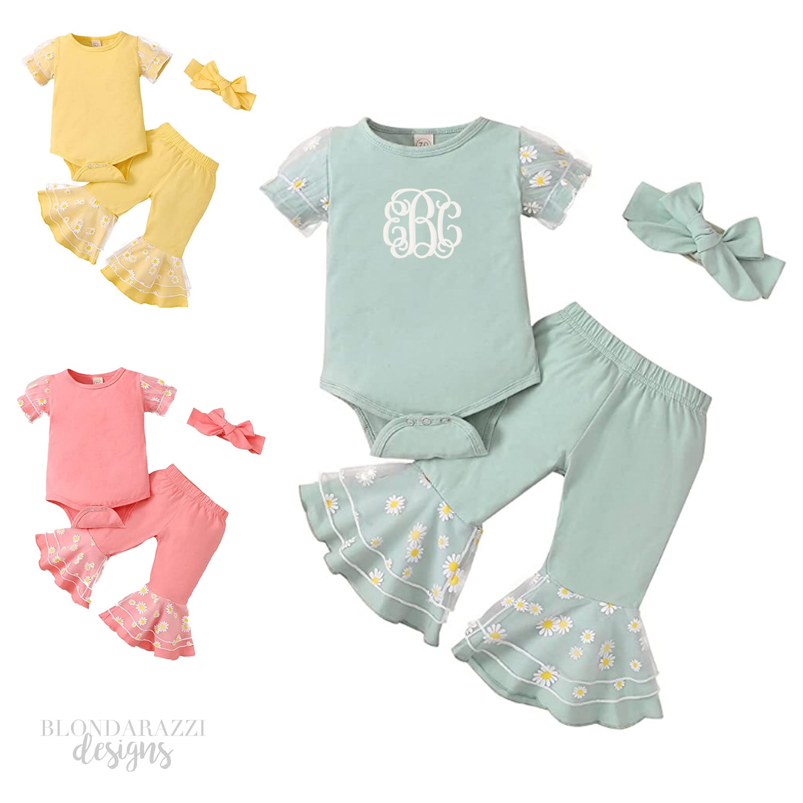 Pastel Baby Girl Outfit With Daisy Flower Details Puffy Etsy