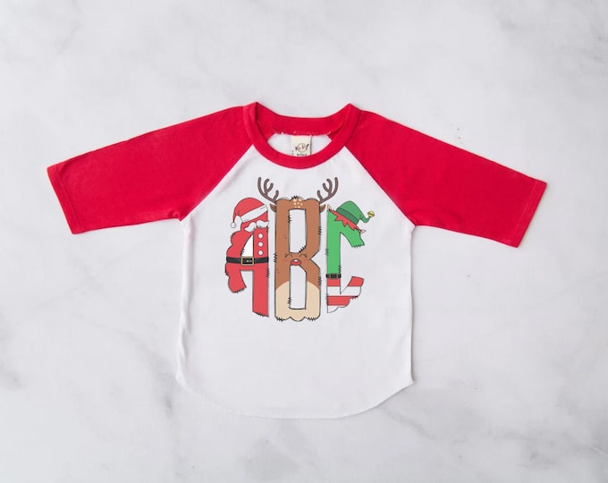 Fun Monogram Shirt for Girls - raglan baseball tshirt with red sleeves