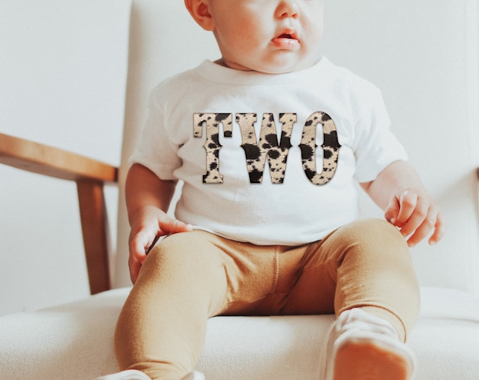 TWO shirt for 2nd birthday - country western cowboy font cowhide cow print pattern