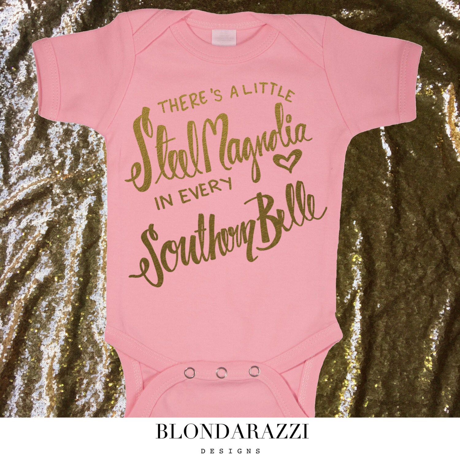Southern Baby Girl Onesie Outfit Pastel Pink and Gold There's a
