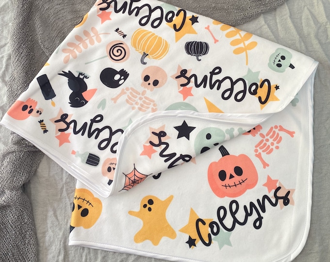 Halloween Themed Baby Blanket for girls with personalized name