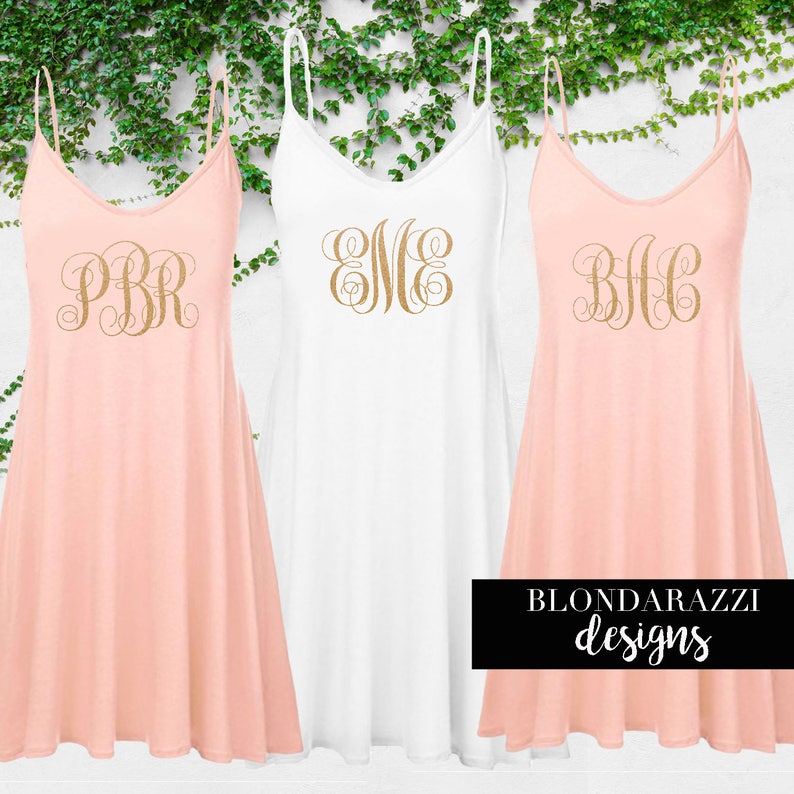 Monogram Spaghetti Strap Tunic Mini Dress Personalized Bridesmaid Bride Gift Sleep Shirt Honeymoon Outfit Beach Coverup image 3