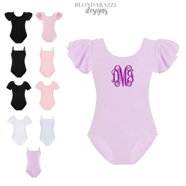 Monogrammed Dance Leotard | Personalized dancewear | girls ballet outfit with embroidered monogram | pink purple blue black white