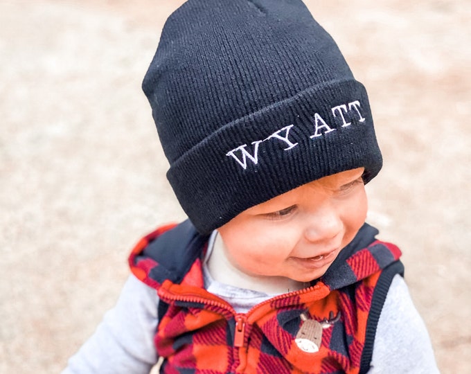 Embroidered beanie for infant, toddler, child, teen, or adult personalized with name