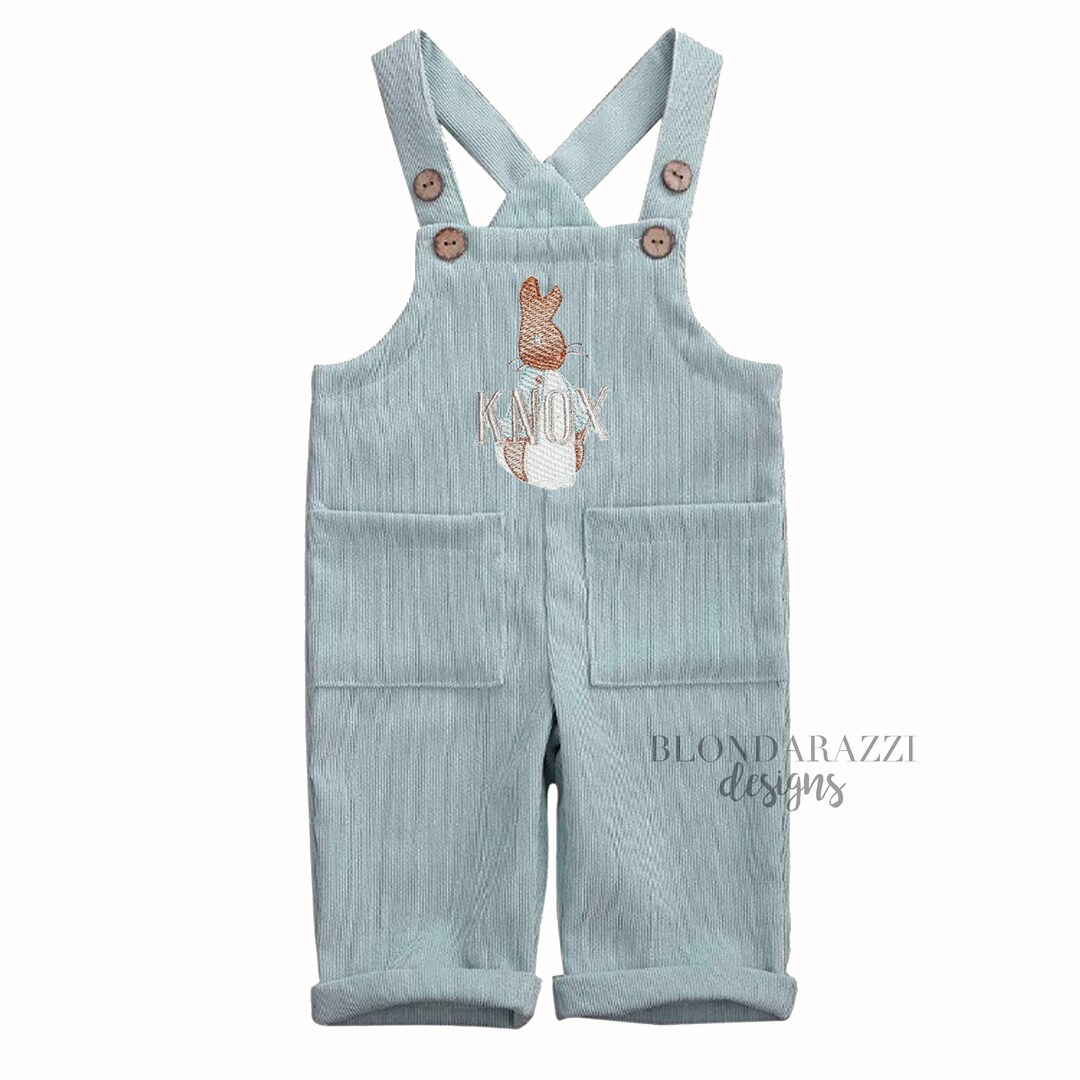 Boys Easter Overalls Outfit With Personalized Name Embroidered Over