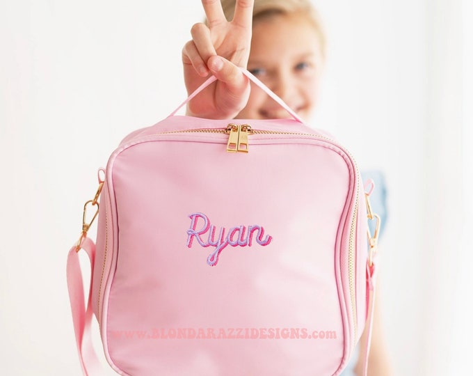 Girls Lunchbox Embroidered Personalized Name - For Women Ladies Teens pink mint navy black available