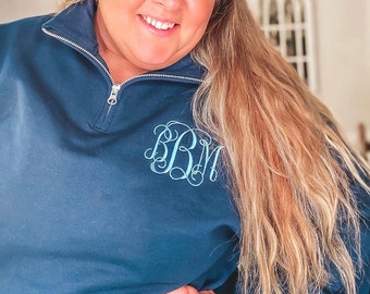 Monogrammed quarter zip pullover sweatshirt