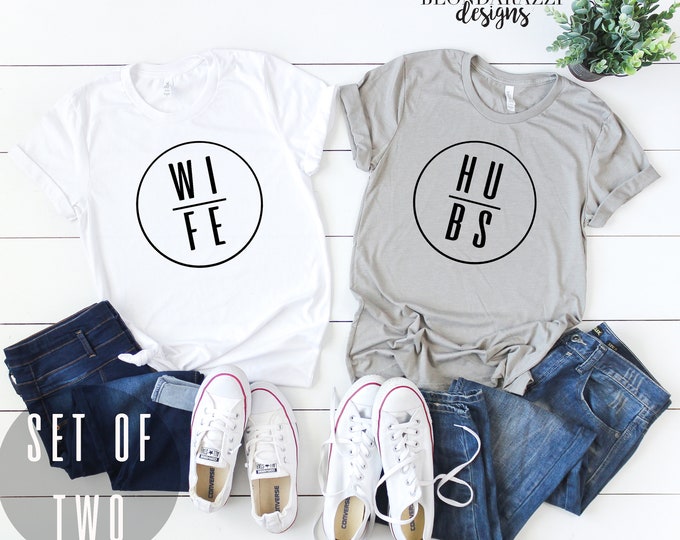 Wife Hubs matching Tshirt set for bride and groom to wear on honeymoon