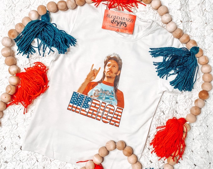 Funny 4th of July Shirt for infant baby toddler youth kids or adult MERICA with redneck Joe Dirt