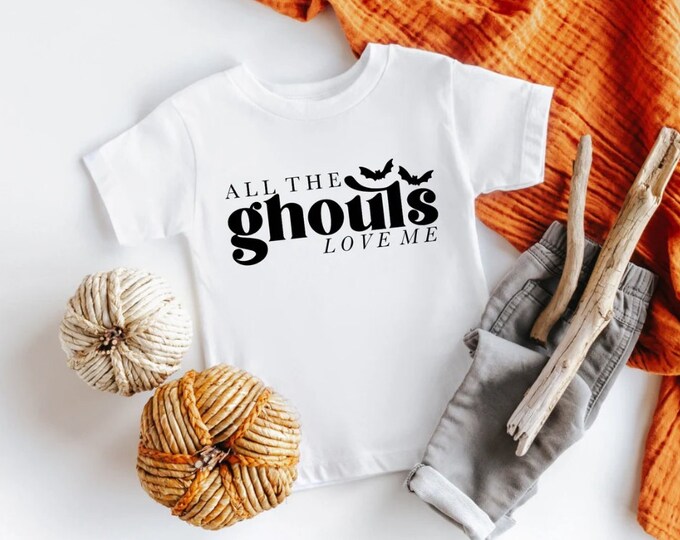 Little Boys Halloween Shirt - All The Ghouls Love Me - Short Sleeve tshirt for infant baby toddler or youth