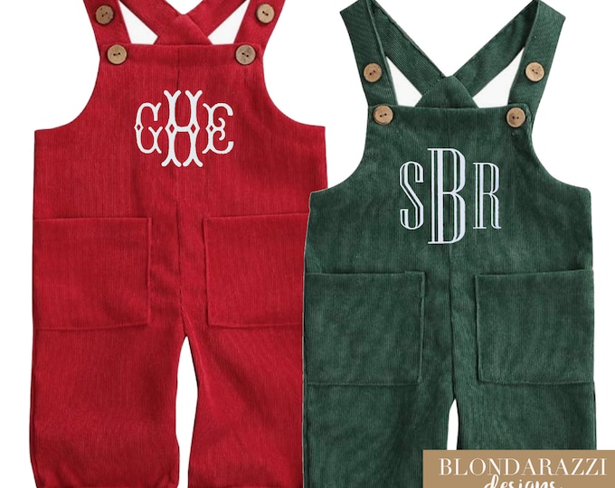 Valentines Day Toddler Outfit for boys or girls overalls lightweight corduroy with personalized embroidered monogram initials