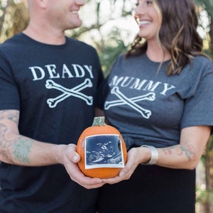 Mom and Dad Matching Halloween Shirts Mummy and Deady Halloween Pregnancy Announcement Shirts image 4