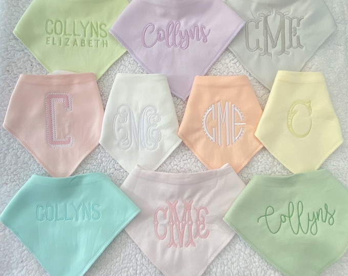 Set of Personalized Baby Girl Bibs - pastel bandana drool bib set