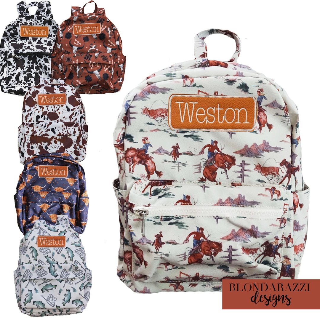 Personalized Western Backpacks for Boys With Faux Leather Patch in