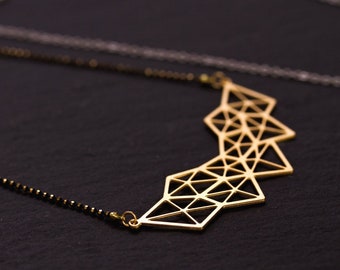Short Necklace Pendant Geometry Matte Gold Laser Cut