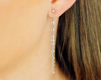 Boucles d'Oreille "devant-derrière" Strass d'argent