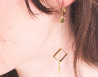 Long Brass Geometric Earrings