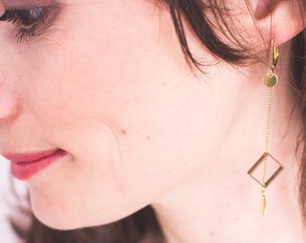 Earrings long brass geometric