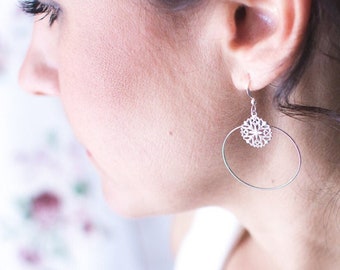 Creole Earrings Silver Lace