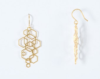 Hexagon Earrings, laser cut, high quality plating, matte finish.