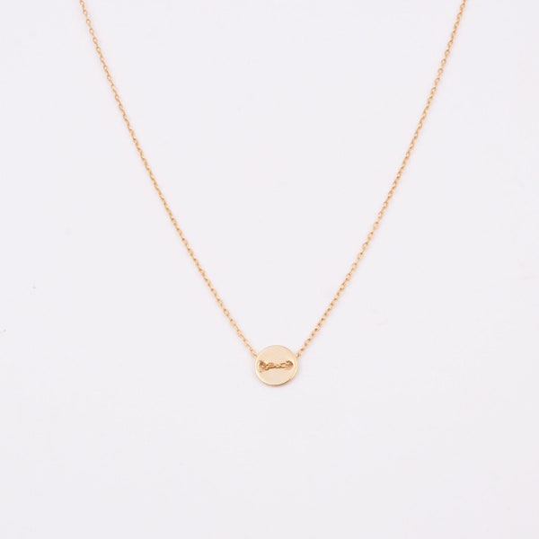 Necklace Tiny Circle Ras de Cou Pendant Disc Gold Minimalist with Very Fine Chain Golden Mesh