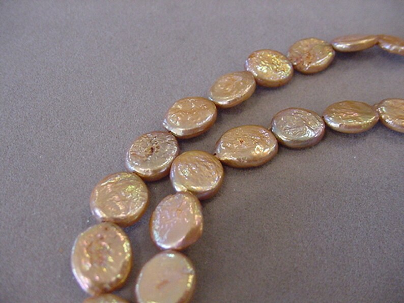 9mm 10mm Freshwater coin Pearl Beads Copper Natural Pearls 16 inch strand 37 beads Destash Beads