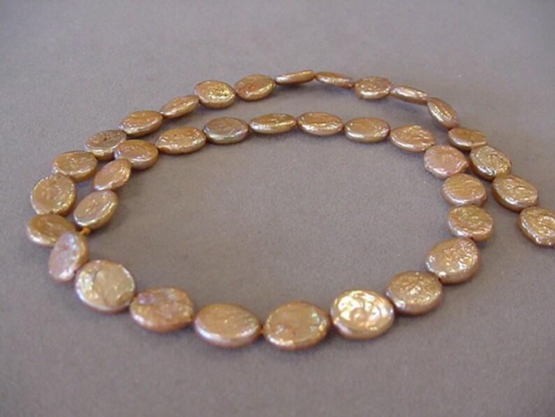 9mm 10mm Freshwater coin Pearl Beads Copper Natural Pearls 16 inch strand 37 beads Destash Beads