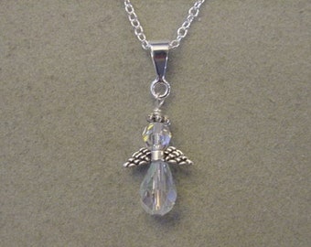 Crystal AB ANGEL Necklace Petite Angel pendant Guardian Angel Necklace Made with  Austrian crystals Choice Silver or Gold Angel Jewelry
